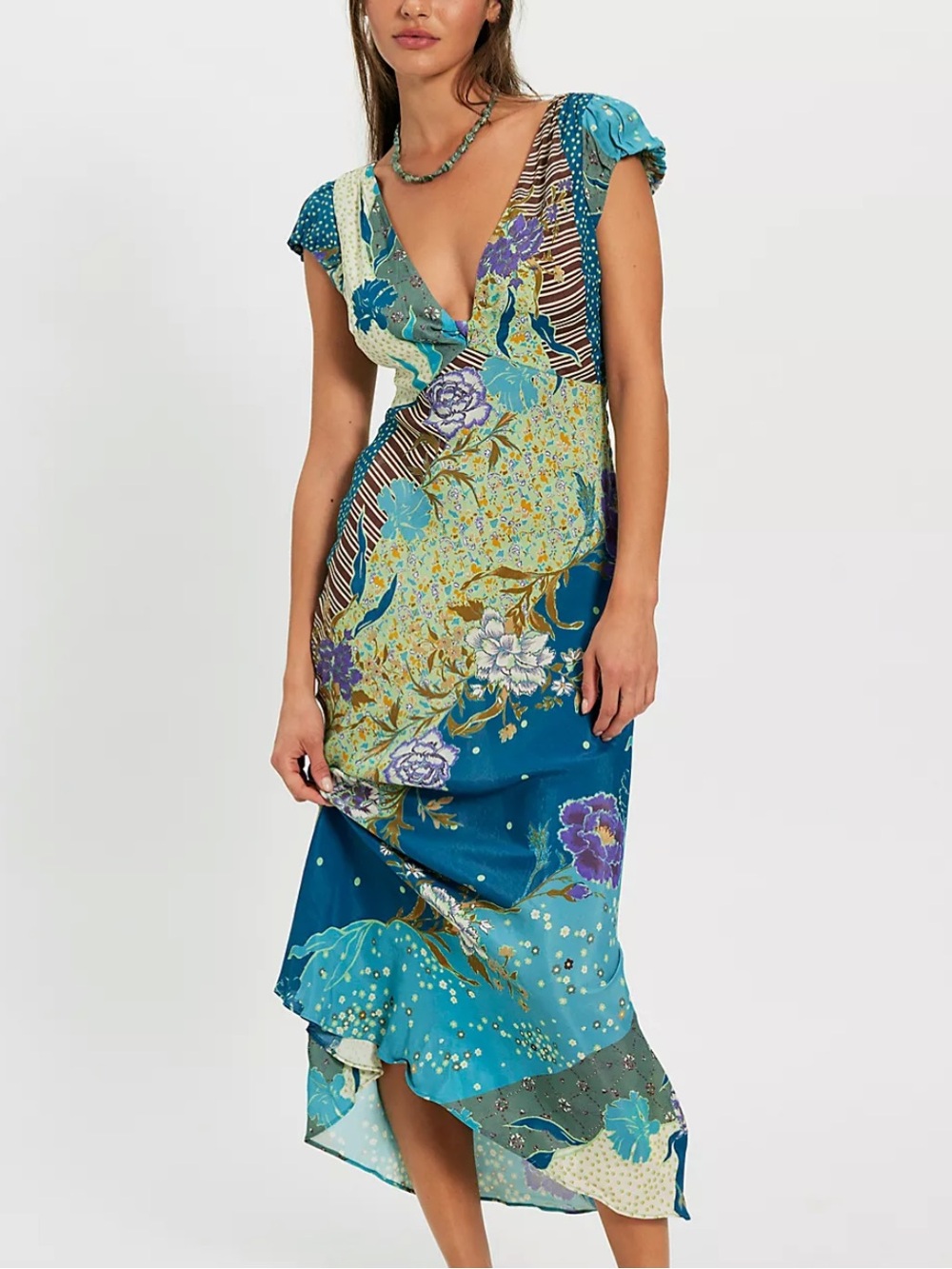 Free People Echo Chamber Patchwork Midi Dress XS NWT